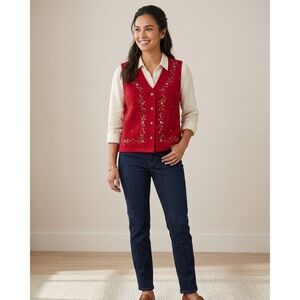Vintage Red Embroidered Women's Vest